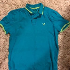 Neon Blue and Green American Eagle Polo